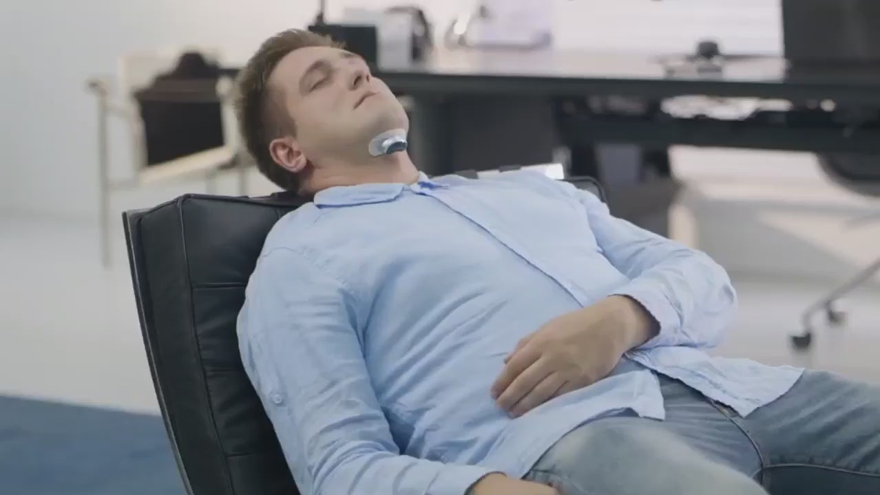 Load video: &lt;p&gt;&lt;strong&gt;Step 1:&lt;/strong&gt; Turn on SleepEase Pro and select your preferred intensity.&lt;/p&gt;&lt;p&gt;&lt;strong&gt;Step 2:&lt;/strong&gt; Attach SleepEase Pro to the adhesive patches.&lt;/p&gt;&lt;p&gt;&lt;strong&gt;Step 3:&lt;/strong&gt; Place it under your chin and let it work while you sleep.&lt;/p&gt;
